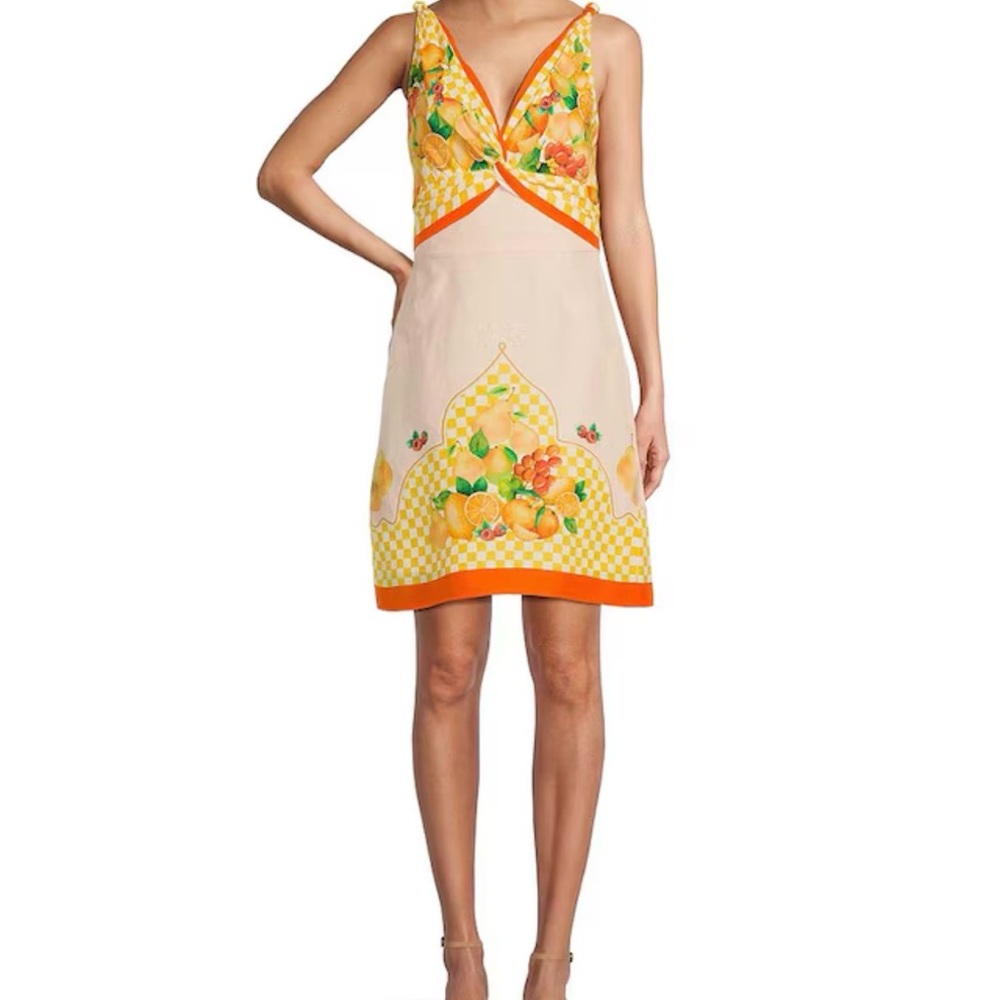 Antonio Melani Fruit Print Mini Dress Linen Blend | Open Back | NWT
